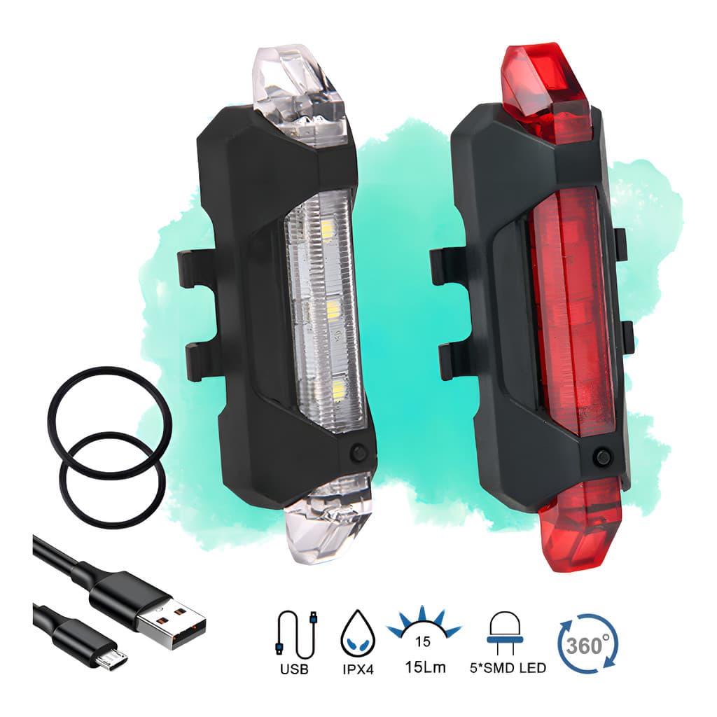 Kit 2 Lanterna Led Para Bike Compacta Potente Recarregável Usb Farol Luz Segurança