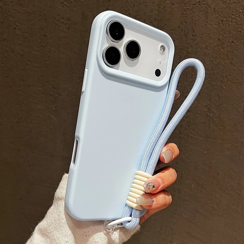 Soid Cor Silicone Caso De Telefone Para iPhone 17 Pro Max Ar 16 17 15 14 Plus 13 12 11 Com Cordão De Pulso Capa