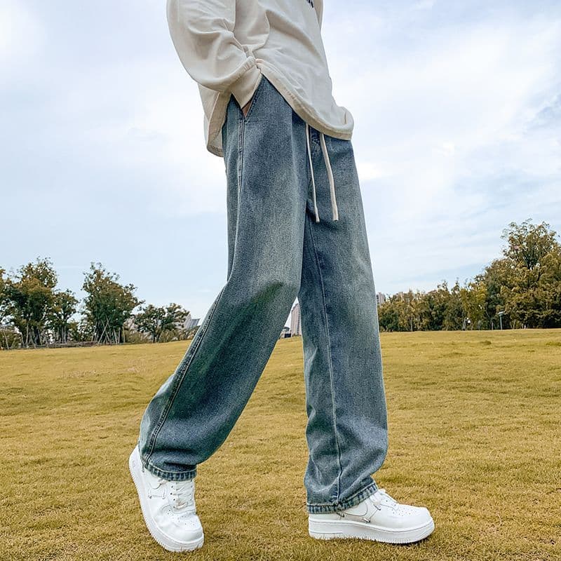 Calças de brim masculinas novo estilo calças soltas Casual primavera outono calças masculinas estilo americano meninos c