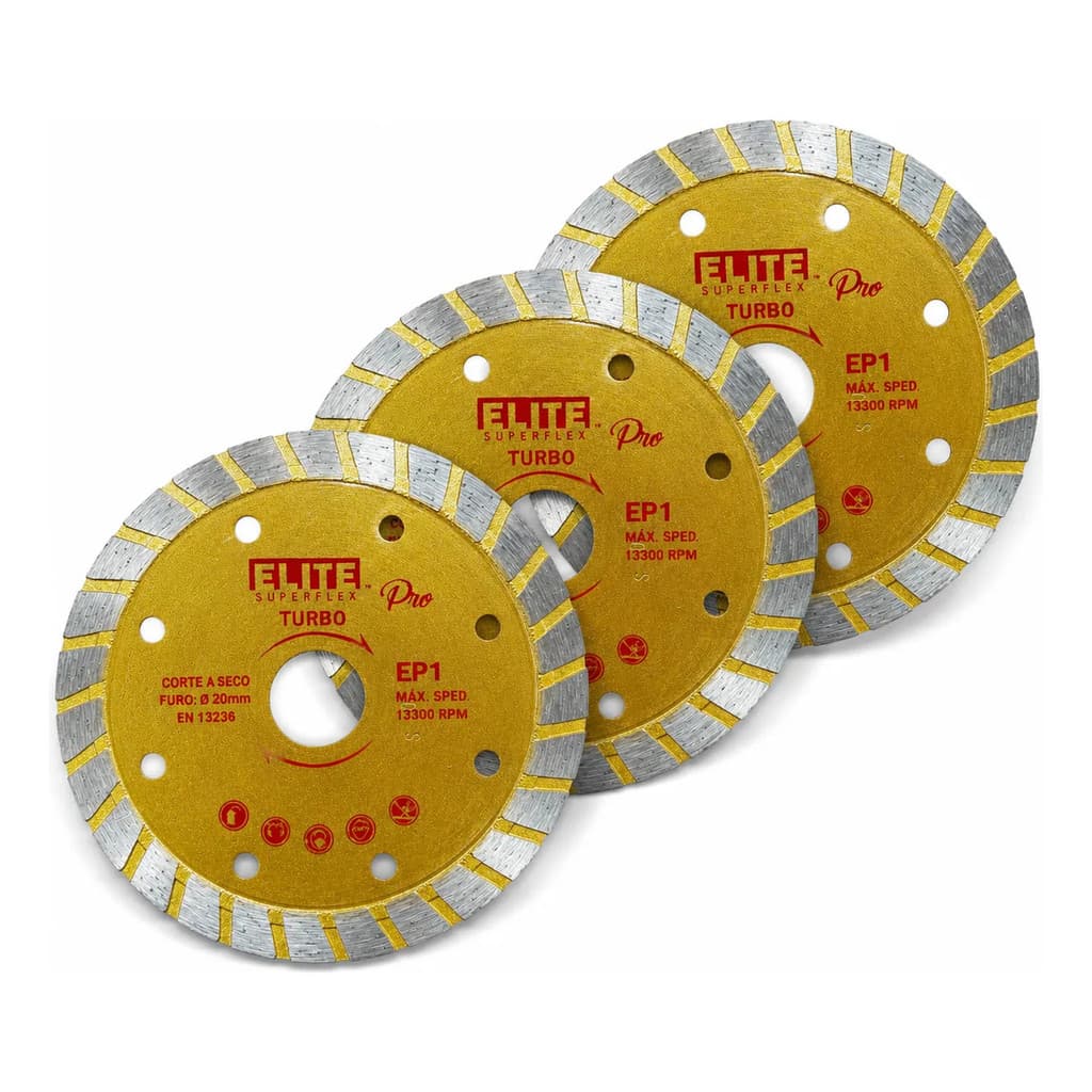 Kit 2/3 Disco Diamantado Corte Fino Concreto Mármore Piso Turbo Gold 110mm Elite