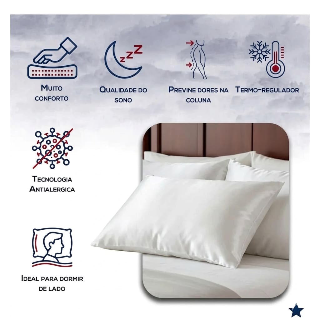 Kit 2 Travesseiros Espuma Premium 60x45 Confortável Macio