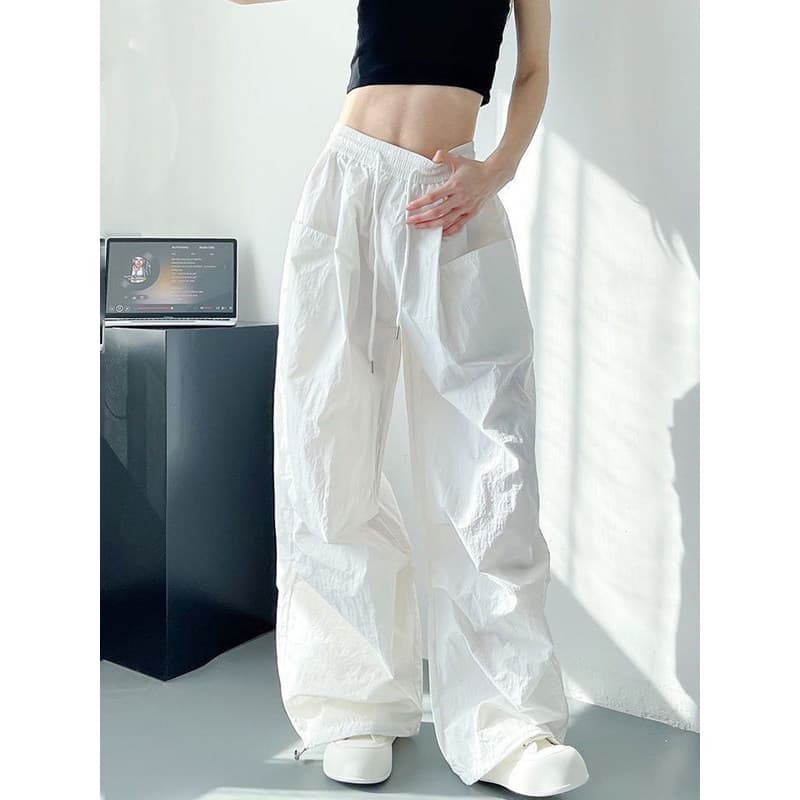 Calças de pernas largas de secagem rápida de seda gelada femininas primavera verão Plus Size gordura mm solto mais fino