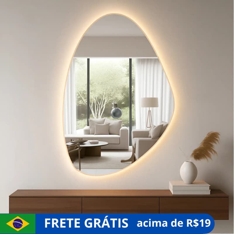 Espelho + Led Organico Alta Qualidade de Banheiro Sala Quarto - Acompanha Suporte De Parede - Envio Rápido