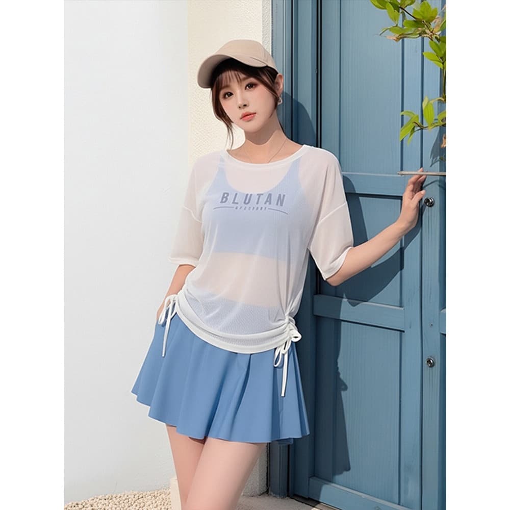Maiô dividido blusa feminina capa conservadora carne ligeiramente gorda menina primavera quente férias à beira-mar maiô