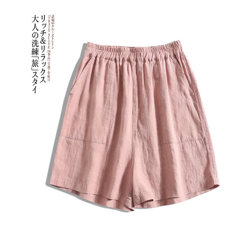 Fim Qinghe ~ verão fino rosa linho Shorts feminino Casual tamanho grande All-Match mais magro olhar algodão linho A linh