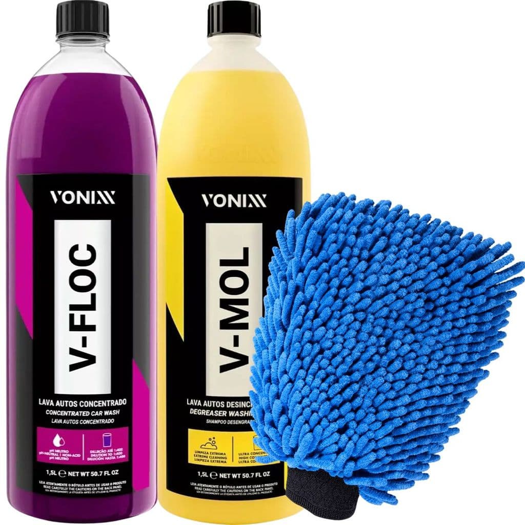 Kit Shampoo Automotivo Neutro V-floc V-mol 1,5L Luva Vonixx