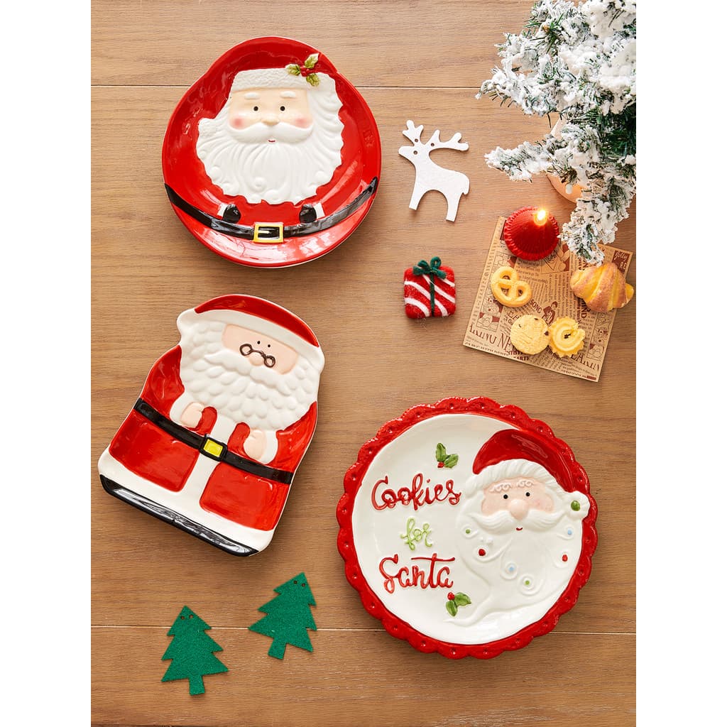 Estilo coreano pintado à mão papai noel cerâmica grande disco véspera de natal jantar prato lanche placa plana doméstica