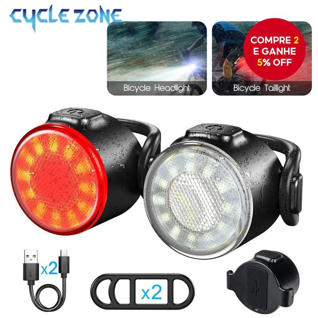 Conjunto De Luzes Dianteiras E Traseiras De Bicicleta , Farol Recarregável USB De 6 Modos Para Segurança Noturna