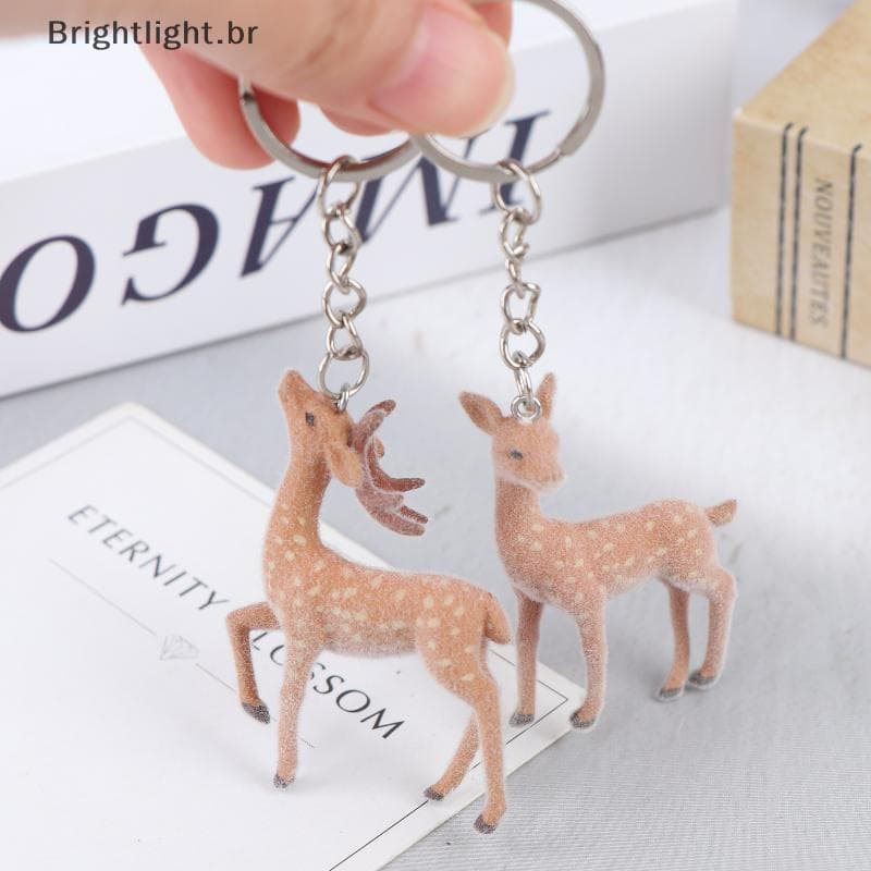 [brightlight.br] 1/2 Unidades Chaveiros Fofos De Alce De Natal 3D Para Mulheres Homens Kawaii Floed Sika Deer Pingente B