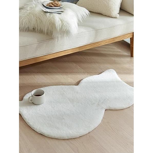 Ins branco creme estilo bonito gato forma tapete imitação coelho tapete de pelúcia quarto menina coração gato sentir tap