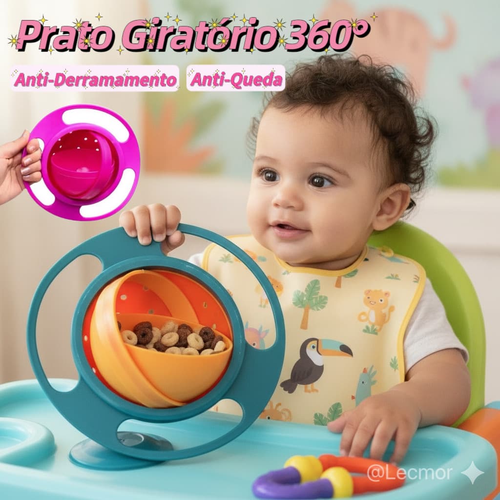 Prato Giroscópico Infantil 360 Não Derrama Bebê Tigela Giro Espacial Anti Bagunça Com Ventosa BLW