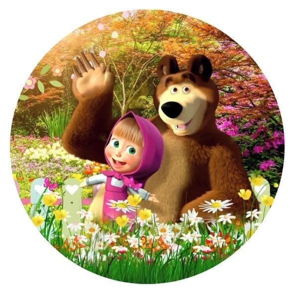 Capa de Painel Masha e o Urso Festa Tecido Sublimado 1,50x1,50m E 50X50CM