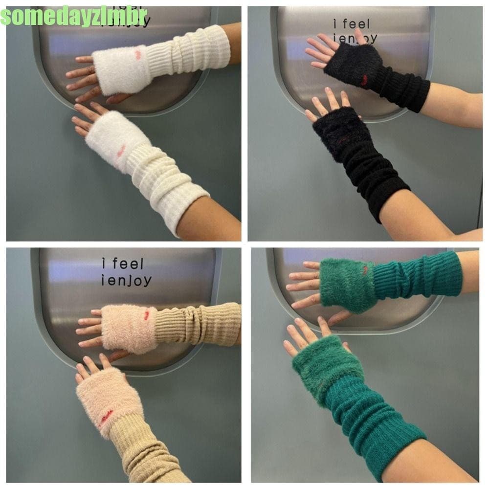 SOMEDAYZL0M Luvas De Meio Dedo De Lã De Vison , Sem Dedos De Malha De Pelúcia Macia E Quente Estilo Coreano