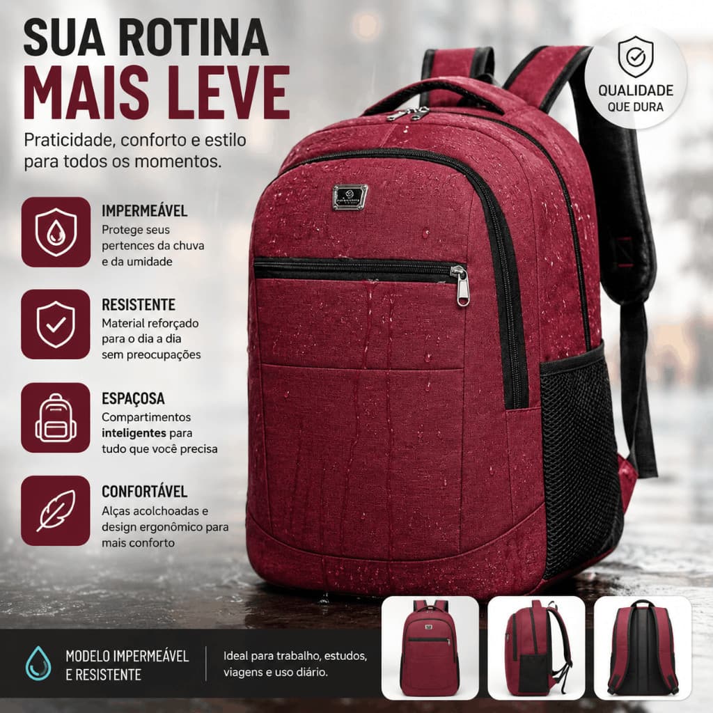 Mochila Bolsa Masculina Impermeável Reforçada Promoção Cor Preta