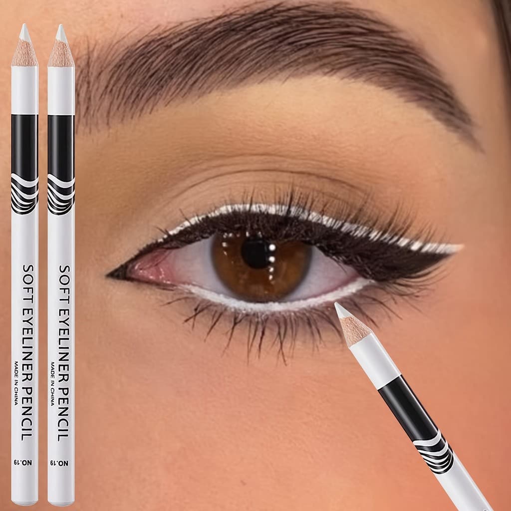 2pcs delineador branco-suave maquiagem fácil de aplicar, ferramenta de maquiagem de olhos iluminadora à prova d'água de