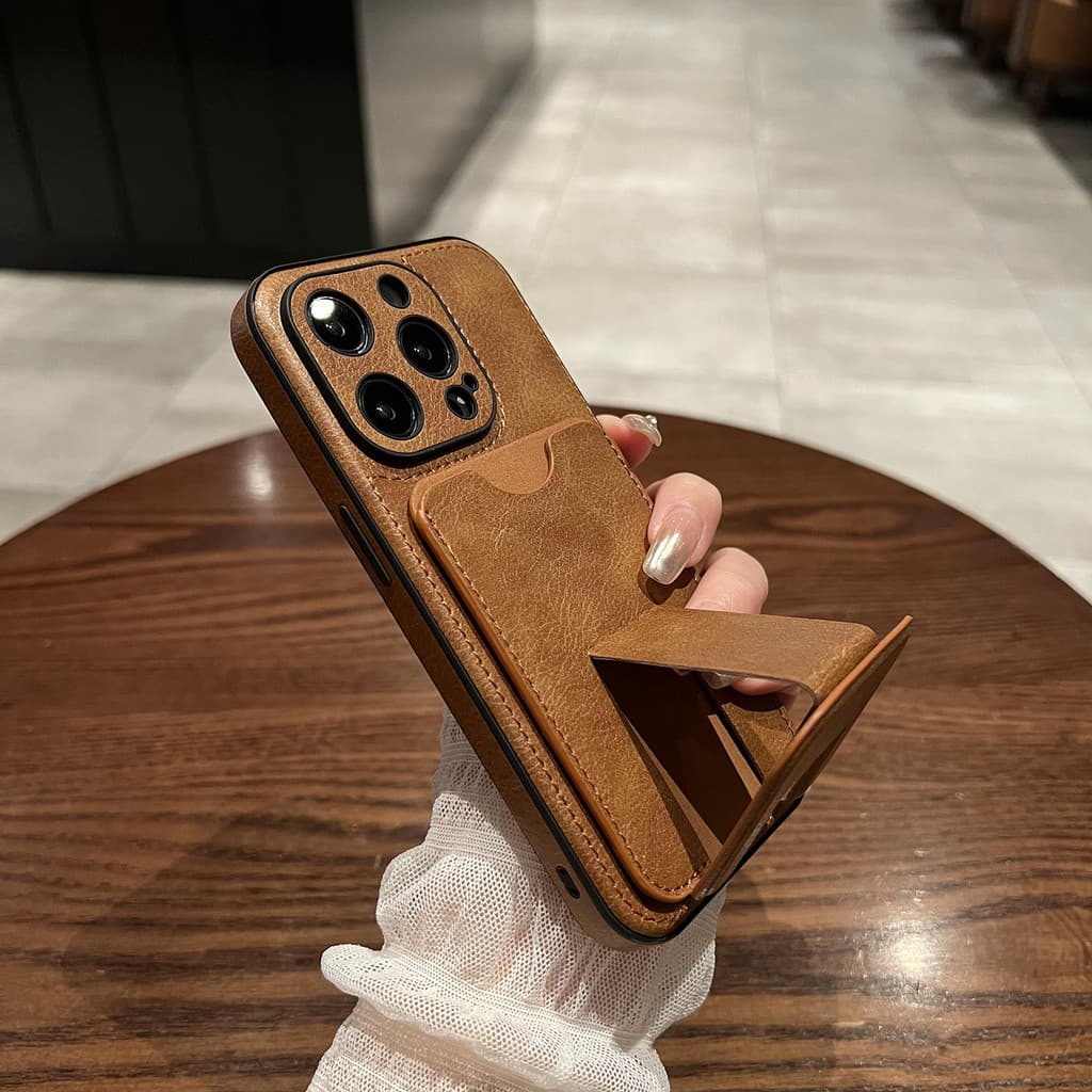 [Cartão inserível] Capa de couro resistente a choques da moda empresarial com suporte, adequada para capa de telefone Ap