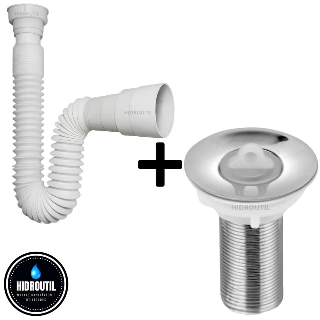 Kit SifVálvula Lavatório ABS Cromada 7/8 Cuba ão Universal Sanfonado Extensivo Branco