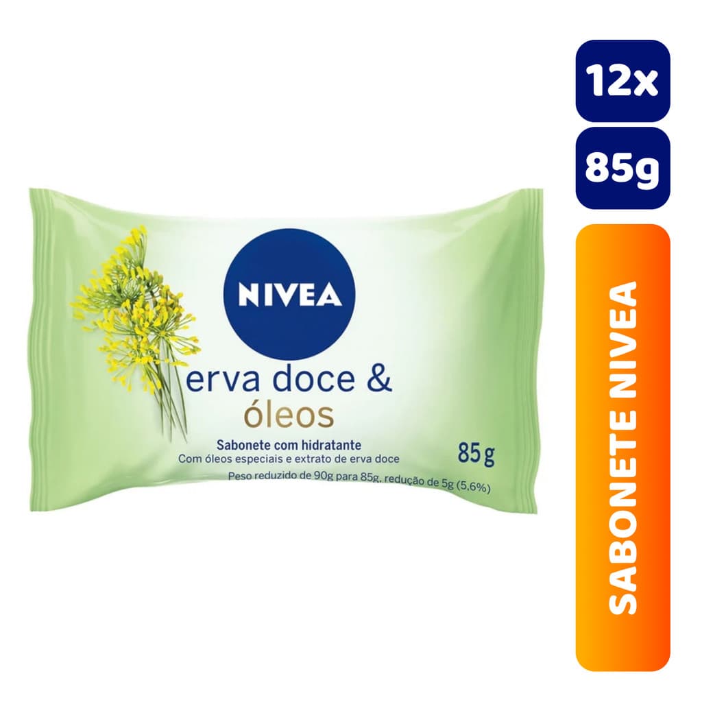 Kit 12x Sabonete em Barra Hidratante Nivea Erva Doce & Óleos 85g