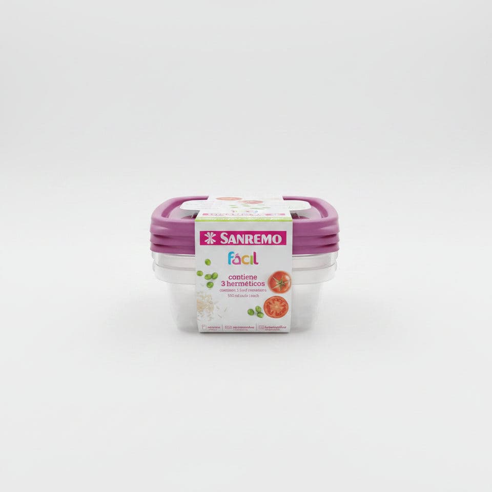 Conjunto 3 Potes Quadrados Hermetico 530ml Sanremo Fácil Micro-ondas, Freezer e Lava-louças | SR124/7C