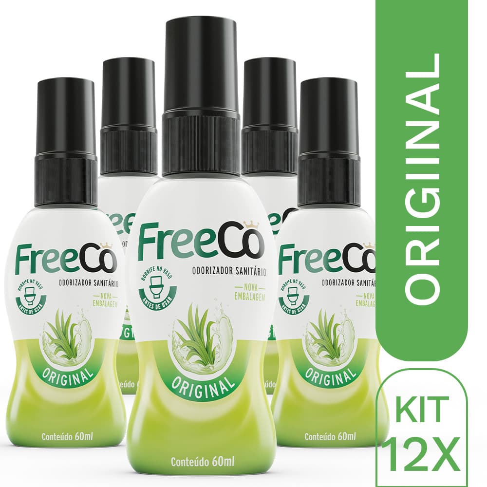 Kit 12 FreeCô Original 60ml Bloqueador de Odores Sanitário Anti Mau Cheiro Banheiro