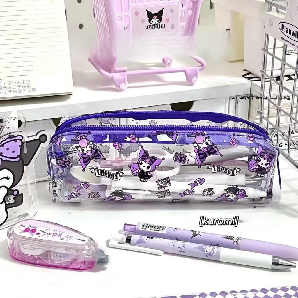 Sanrio Kuromi Estojo De Lápis Transparente À Prova D'água De Alta Capacidade Para Estudantes