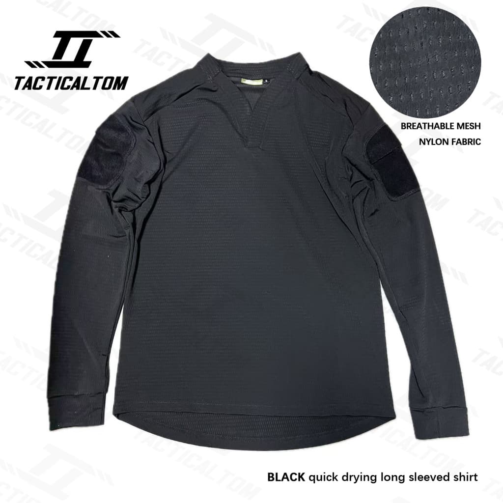 Camiseta tática Tom Replica VS Top com decote em V preta de manga comprida de secagem rápida respirável ao ar livre sens