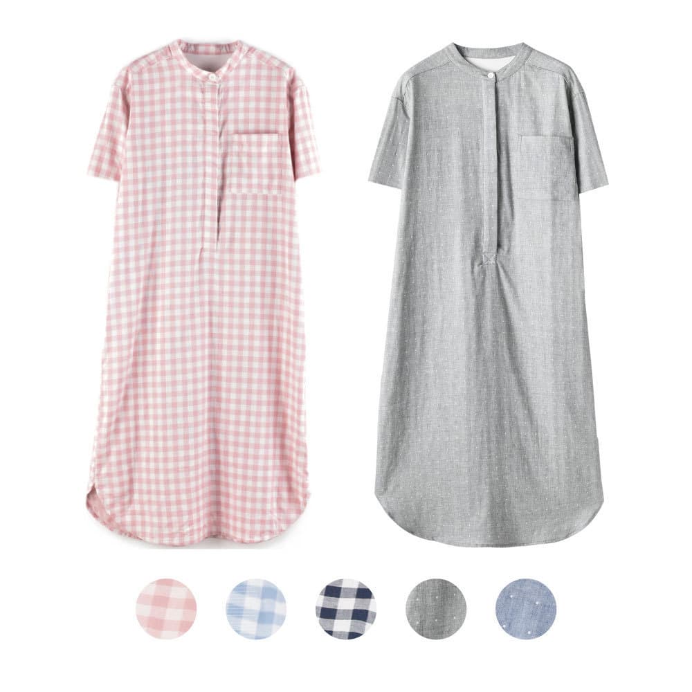 MUJI manga curta dupla camada gaze estilo indiano camisola primavera verão novo estilo de algodão feminino gola alta pij
