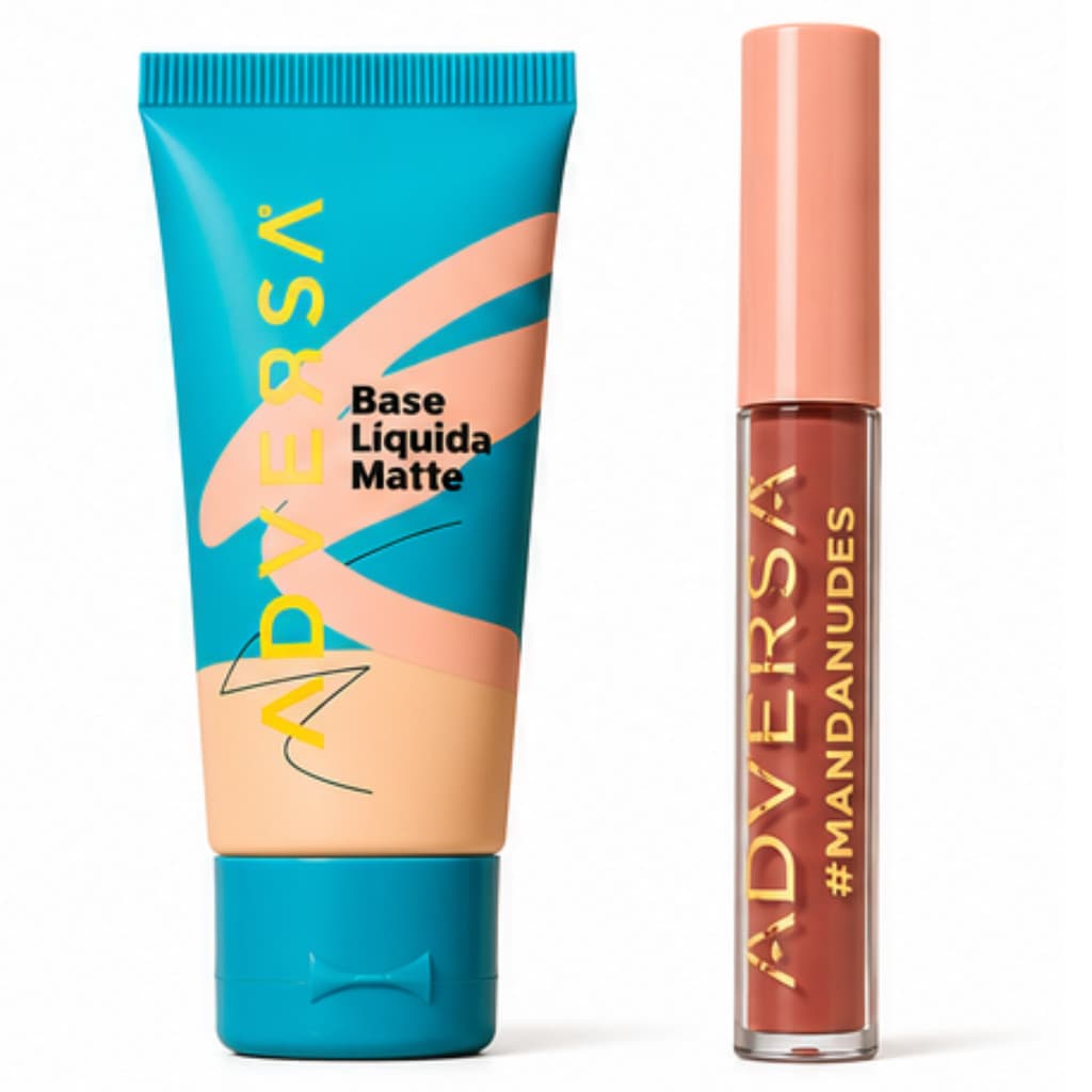 Kit Base Líquida Matte Adversa Tom 250 + Batom Líquido Matte Probleminha Coleção Manda Nudes Vegano Longa Duração