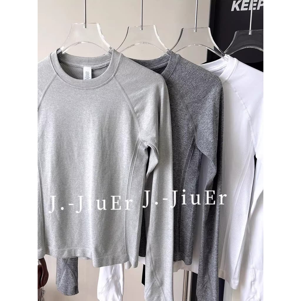 Cinza em torno do pescoço sem costura de secagem rápida esportes camiseta outono inverno novo estilo de manga comprida Y