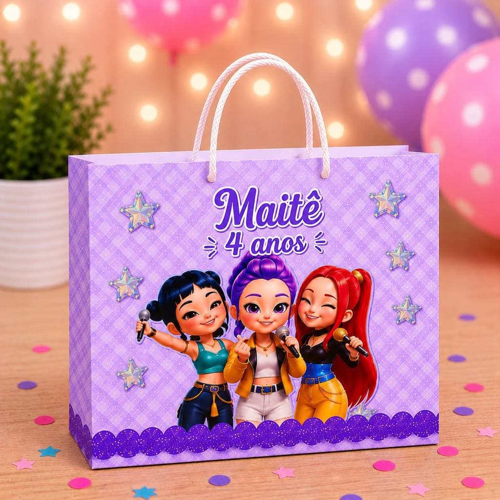 Sacolinhas Personalizada tema GUERREIRAS DO KPOP CUTE | Lembrancinhas de festas Aniversário | Pegue e monte