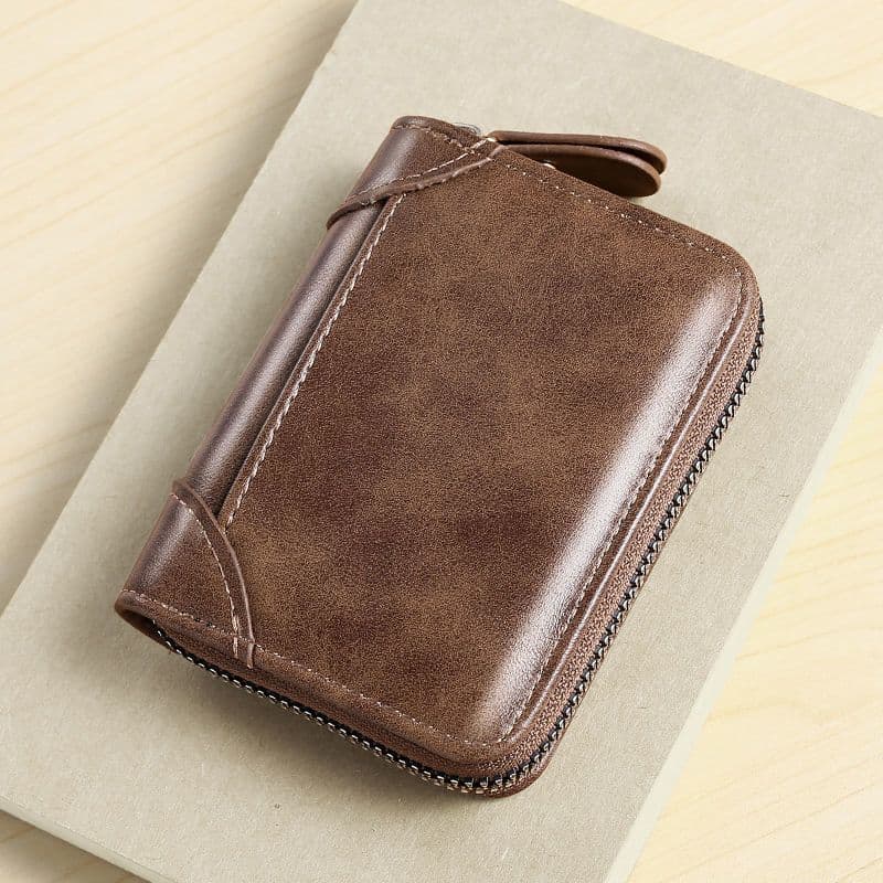 Textura de couro macio Real escova anti-roubo titular do cartão de visita masculino anti-desmagnetização Slot para vário