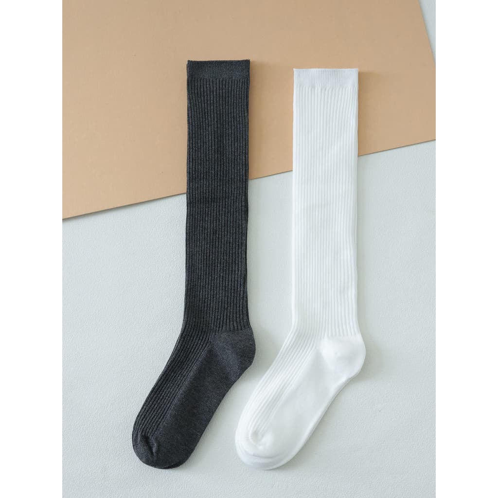 Primavera verão crianças meias altas meias de algodão agulha dupla na moda coxa meias Base cinza Mid-tube menina branco