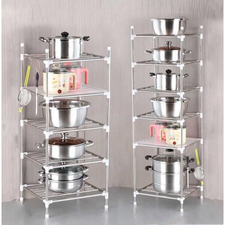 Prateleira de cinco camadas de quatro camadas espessada de aço inoxidável Multi-camada pote rack de chão rack de armazen