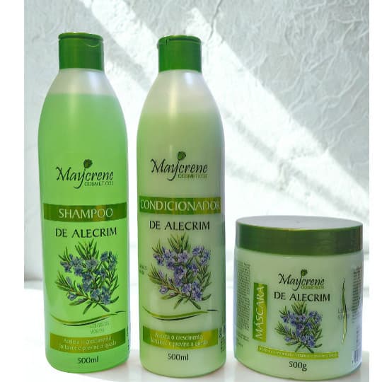Kit Capilar Alecrim 500ml Maycrene Shampoo + Condicionador + Máscara Capilar