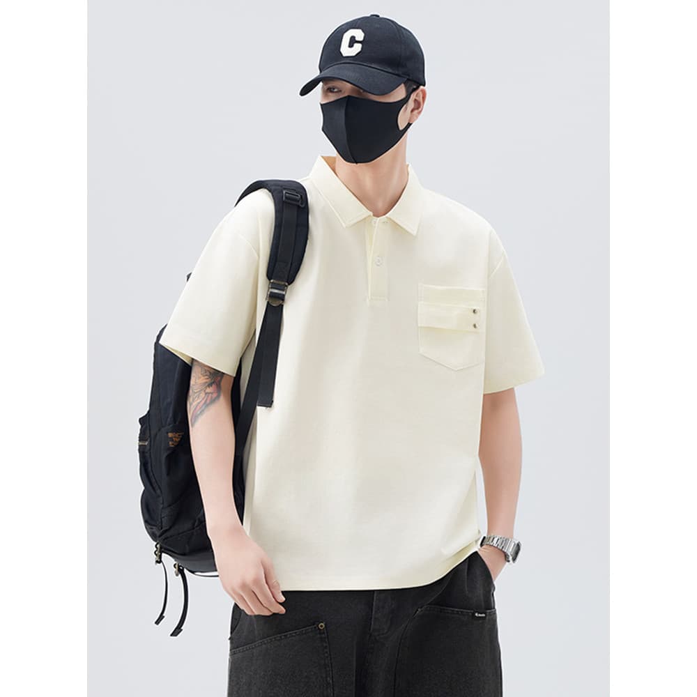 Camiseta masculina de manga curta verão novo estilo puro algodão bolso lapela camisa polo masculina topo Street Wear mei