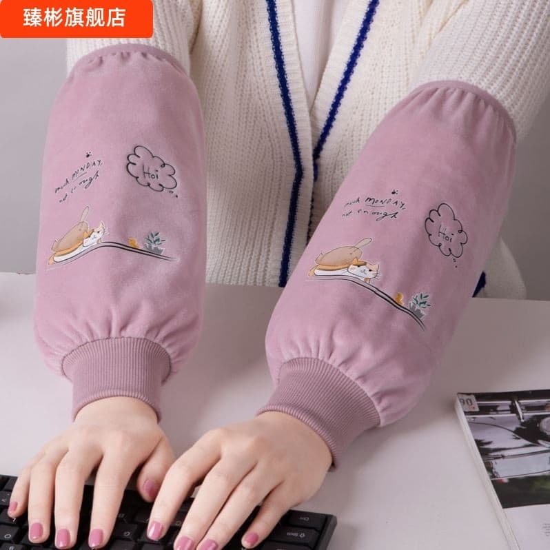 Luokou mangas de mão longo trabalho Anti-sujo feminino outono inverno bonito inverno para baixo jaqueta mangas de trabal