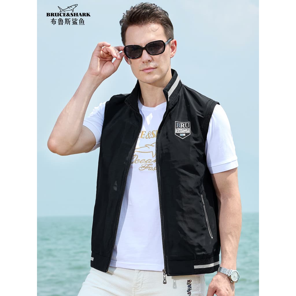 Outono novo estilo colete masculino fino tamanho grande jaqueta esportiva Bruce Shark Street Wear masculino colete solto