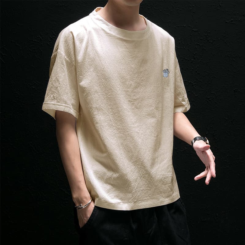 Verão de manga curta camiseta masculina na moda meia manga masculina de manga média versão coreana solta camiseta topo r