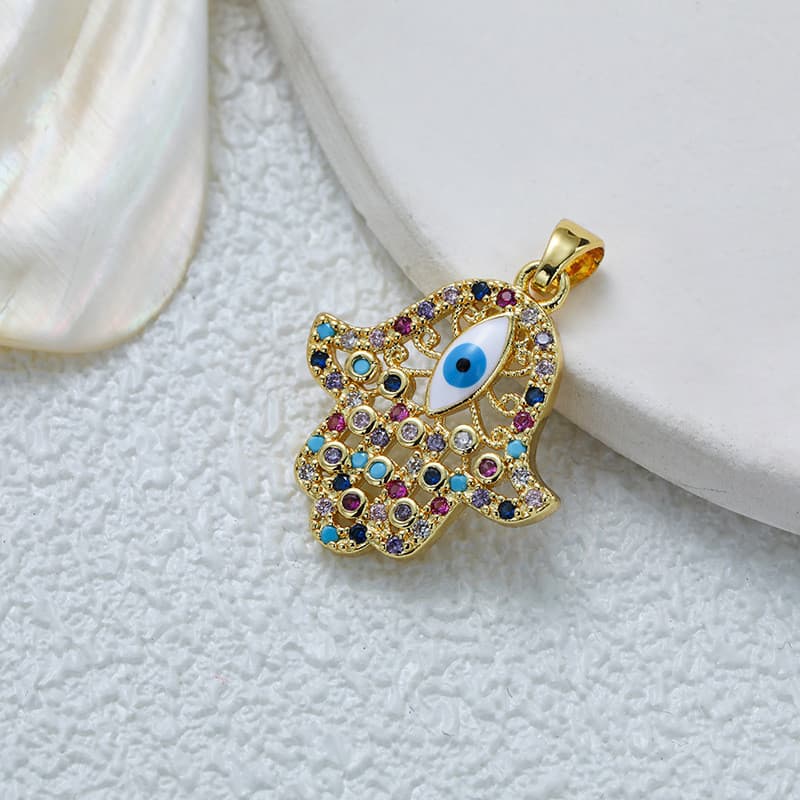 Colar e pulseira com pingente de mão de Fátima e olho grego de diamante para proteção e boa sorte DIY.