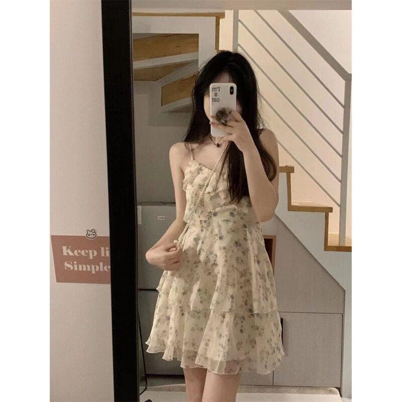 Estilo suave Floral estilingue vestido verão 2024 novo estilo elegante mais magro olhar Design nicho vestido feminino