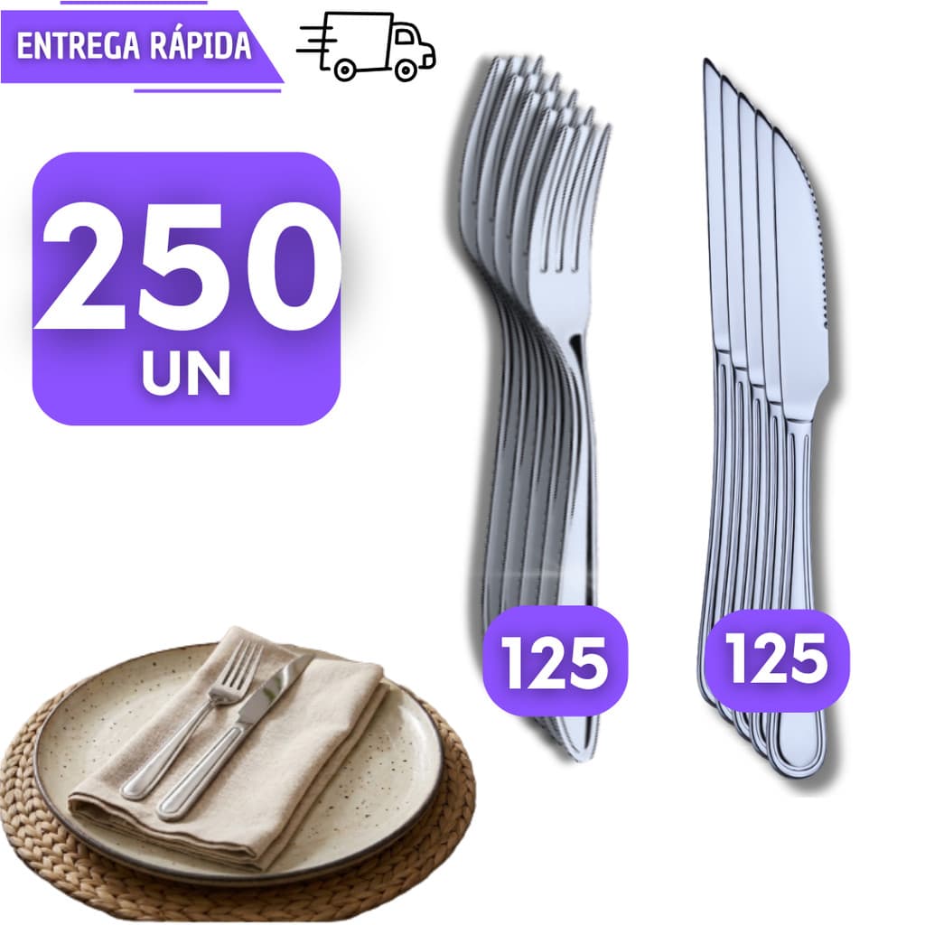 Jogo 250 Garfos E Facas Aço Inox 125 Faca 125 Garfo Ideal Para Sua Casa Talheres Restaurantes Qualidade Brilhante
