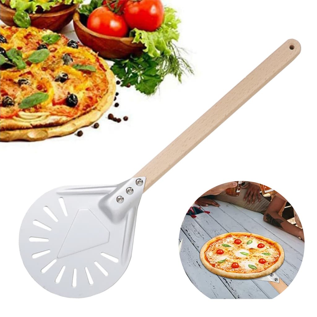 [flyingfishla] Casca De Pizza Perfurada De Liga De Alumínio De 7/10 Polegadas Pá Redonda De Metal Antiderrapante Cabo De