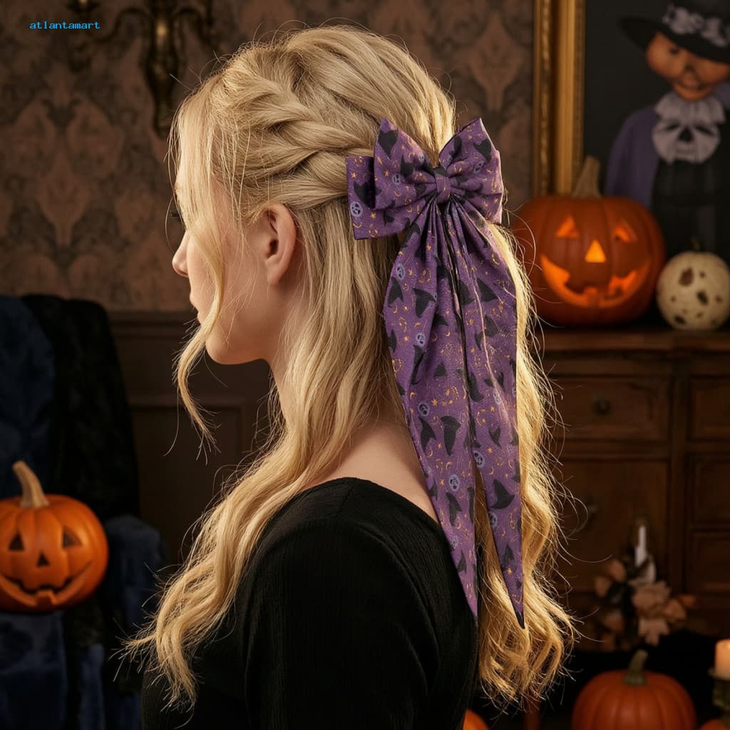 Atl Grampo De Cabelo Fofo De Halloween , Laço Com Estampa De Fantasma E Abóbora Para Roupas Temáticas De Férias
