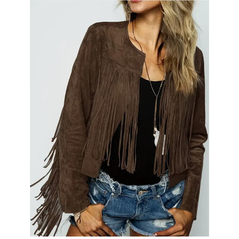 Jaqueta Vintage Com Franjas , Retrô Europeia E Americana Borla , Gola Redonda , Moda Casual , Cardigã