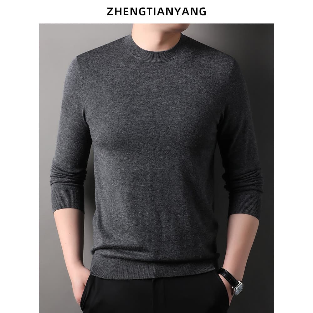Máquina lavável camisola antiestática masculina cor sólida malha camiseta primavera outono em torno do pescoço camisola
