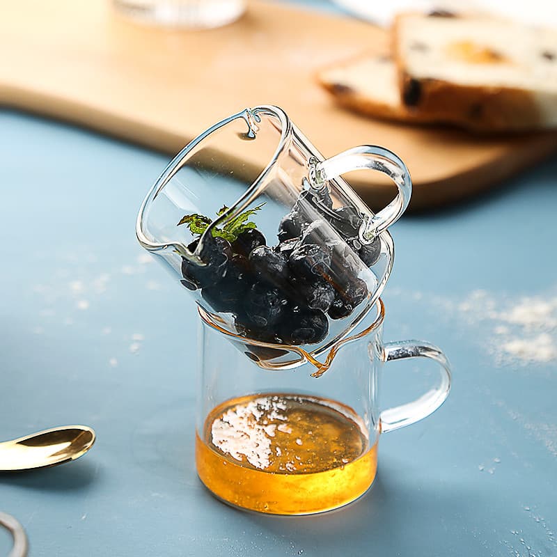Copo de leite pequeno de vidro com alça de boca dupla, copo de onça de café expresso, pote de leite pequeno com alça, Mi