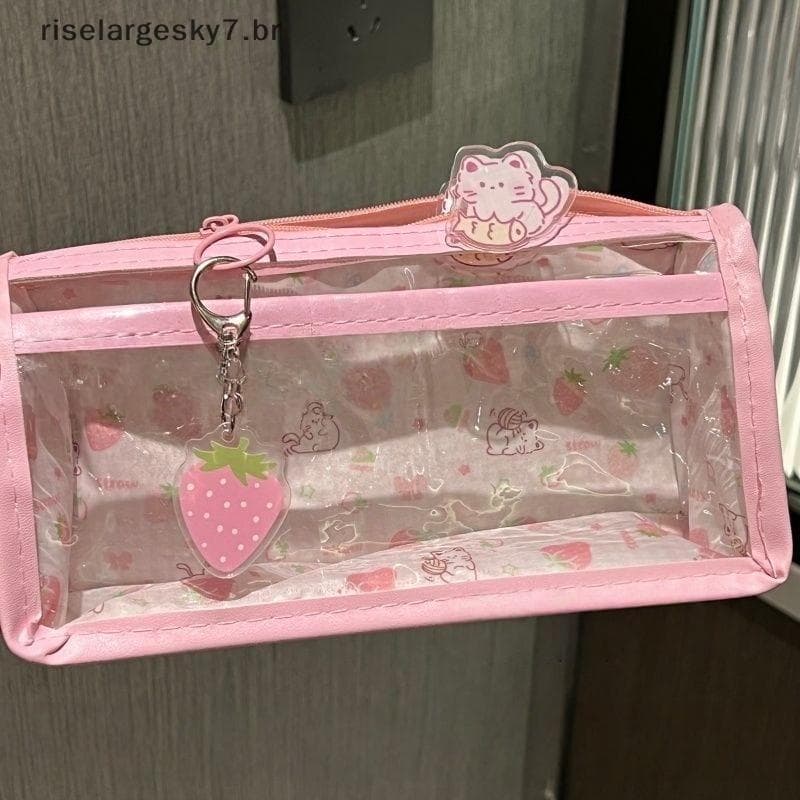 risela Estojo Transparente Fofo Com Alça De Transporte Bolsa De Caneta Zíper De Grande Capacidade Para Viagens Escolares