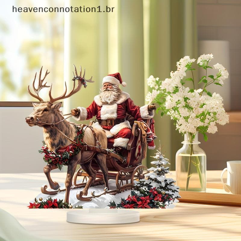 heav Papai Noel Rena Trenó Decoração De Mesa Com Base 2D Acrílico Enfeites De Natal 2025 Navidad Fontes De Festa BR