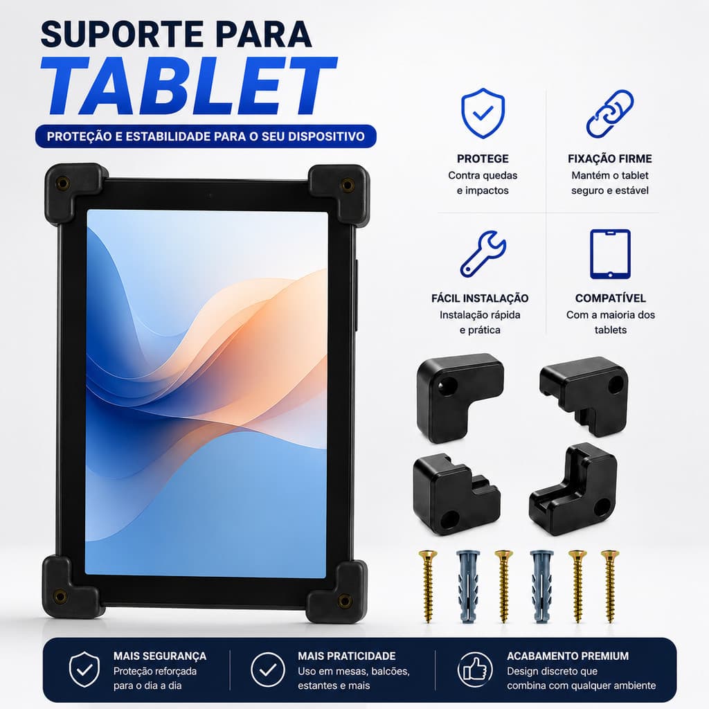 Suporte de Tablet para parede com Trava Anti-furto + Bucha E Parafuso