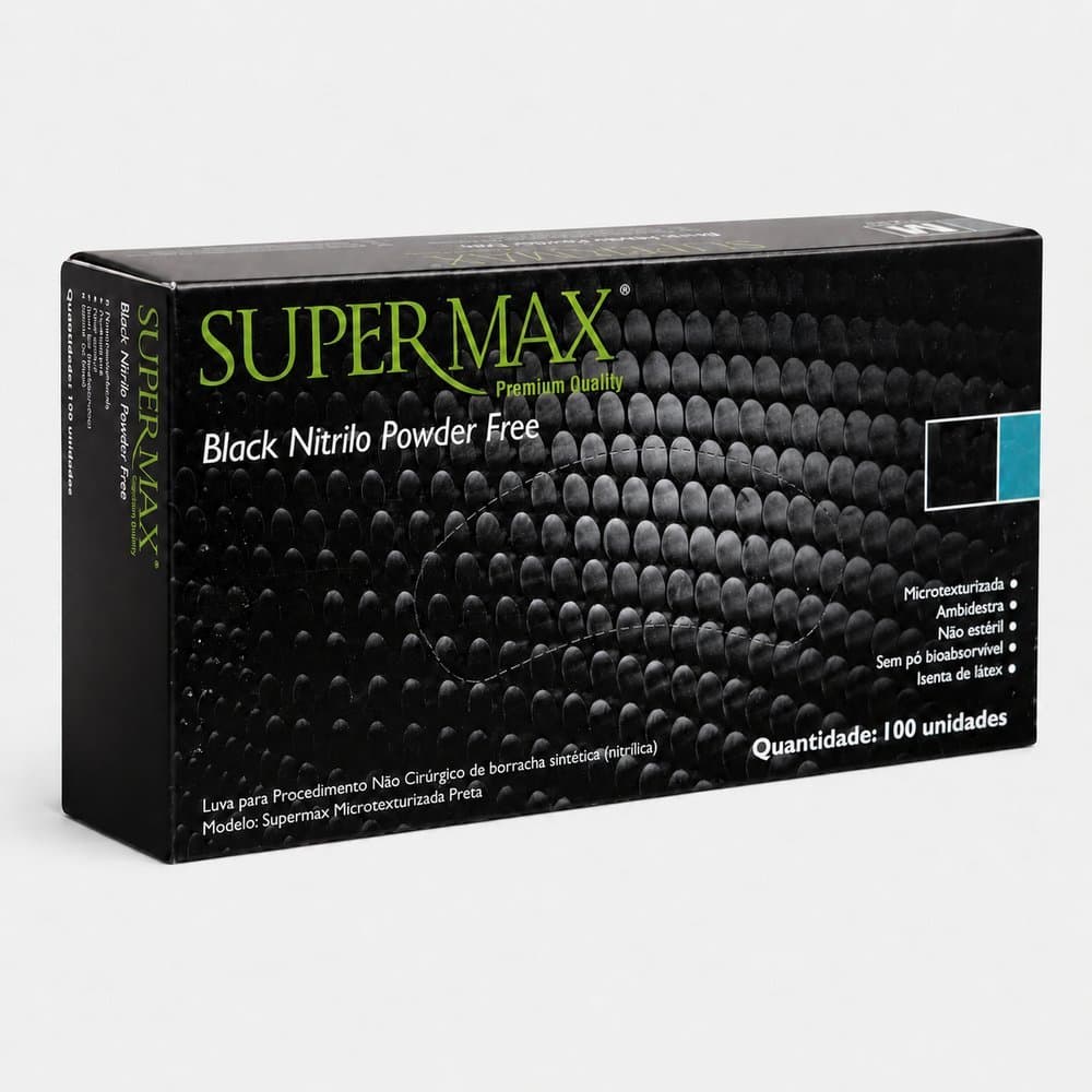 LUVA NITRÍLICA USO PROFISSIONAL PRETA C/ 100UND TAM P - SUPERMAX